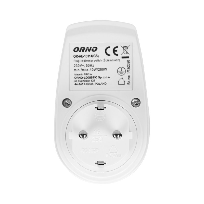 ŚCIEMNIACZ Z DODATKOWYM GNIAZDEM SIECIOWYM 2P+Z (SCHUKO), MAX.280W ORNO ŚCIEMNIACZ Z DODATKOWYM GNIAZDEM SIECIOWYM 2P+Z (SCHUKO), MAX.280W ORNO