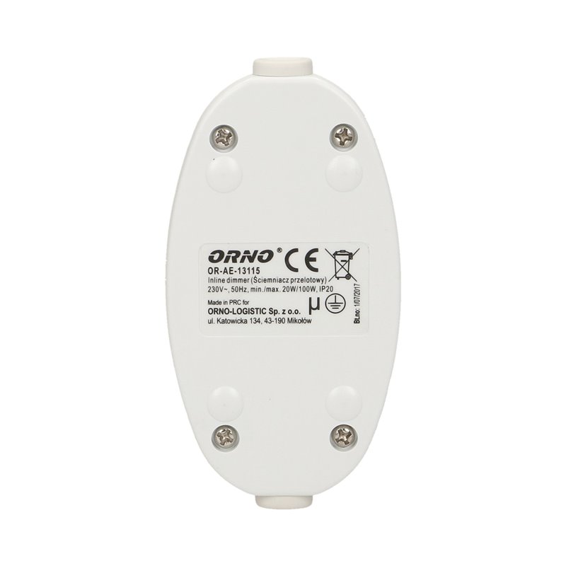 ŚCIEMNIACZ NAKABLOWY 20-100W, BIAŁY ORNO ŚCIEMNIACZ NAKABLOWY 20-100W, BIAŁY ORNO