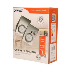 ZESTAW OPRAW PODSZAFKOWYCH LED 2,5W, 180LM, 4000K, Z WYŁĄCZNIKIEM BEZDOTYKOWYM, INOX ORNO ZESTAW OPRAW PODSZAFKOWYCH LED 2,5W, 180LM, 4000K, Z WYŁĄCZNIKIEM BEZDOTYKOWYM, INOX ORNO