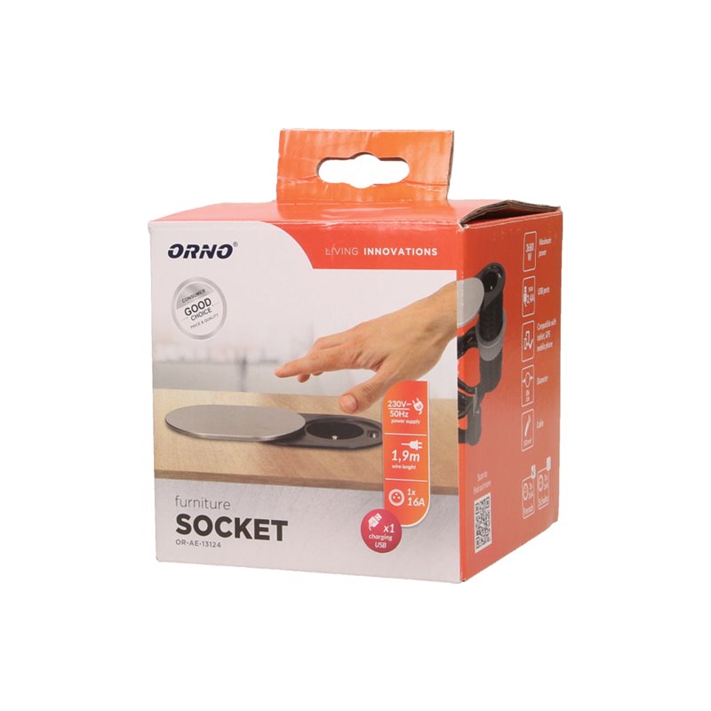 GNIAZDO MEBLOWE O6CM, WPUSZCZANE W BLAT Z PRZESUWNĄ POKRYWKĄ, ŁADOWARKĄ USB I PRZEWODEM 1,9M, 1X2P+Z, 1XUSB (2,4A), 3X1MM2 ORNO GNIAZDO MEBLOWE O6CM, WPUSZCZANE W BLAT Z PRZESUWNĄ POKRYWKĄ, ŁADOWARKĄ USB I PRZEWODEM 1,9M, 1X2P+Z, 1XUSB (2,4A), 3X1MM2 ORNO
