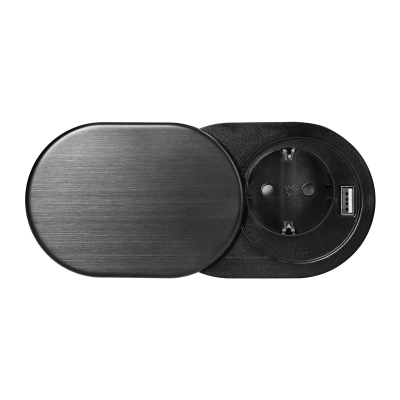 GNIAZDO MEBLOWE O6CM, CZARNE, WPUSZCZANE W BLAT Z PRZESUWNĄ POKRYWKĄ, ŁADOWARKĄ USB I PRZEWODEM 1,9M, 1X2P+Z, 1XUSB (2,4A), 3X1, GNIAZDO MEBLOWE O6CM, CZARNE, WPUSZCZANE W BLAT Z PRZESUWNĄ POKRYWKĄ, ŁADOWARKĄ USB I PRZEWODEM 1,9M, 1X2P+Z, 1XUSB (2,4A), 3X1,