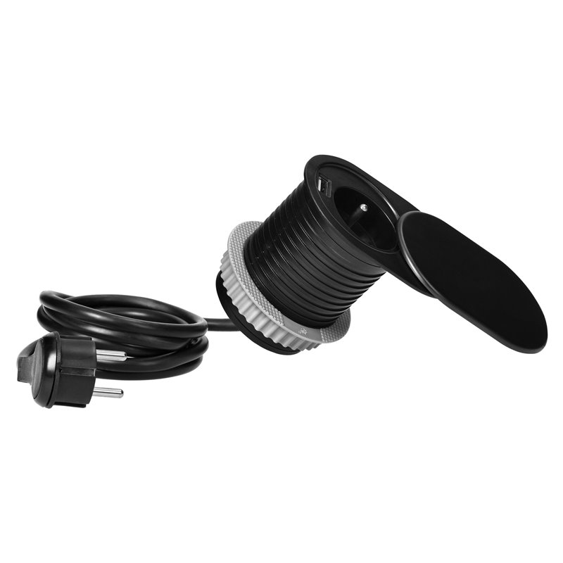GNIAZDO MEBLOWE O6CM, WPUSZCZANE W BLAT Z PRZESUWNĄ POKRYWKĄ, ŁADOWARKĄ USB I PRZEWODEM 1,9M, 1X2P+Z, 1XUSB (2,4A), 3X1MM2, CZAR GNIAZDO MEBLOWE O6CM, WPUSZCZANE W BLAT Z PRZESUWNĄ POKRYWKĄ, ŁADOWARKĄ USB I PRZEWODEM 1,9M, 1X2P+Z, 1XUSB (2,4A), 3X1MM2, CZAR