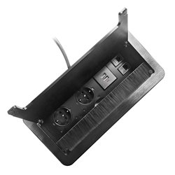 GNIAZDO MEBLOWE WPUSZCZANE W BLAT Z PŁASKIM FREZOWANYM RANTEM, SZCZOTKĄ PRZECIWKURZOWĄ, ŁADOWARKĄ USB I PRZEWODEM 1,5M, 2X2P+Z, GNIAZDO MEBLOWE WPUSZCZANE W BLAT Z PŁASKIM FREZOWANYM RANTEM, SZCZOTKĄ PRZECIWKURZOWĄ, ŁADOWARKĄ USB I PRZEWODEM 1,5M, 2X2P+Z,