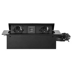 GNIAZDA MEBLOWE WPUSZCZANE W BLAT Z PŁASKIM FREZOWANYM RANTEM, ŁADOWARKĄ USB I PRZEWODEM 1,5M, 2X2P+Z (SCHUKO), 2XUSB, CZARNE OR GNIAZDA MEBLOWE WPUSZCZANE W BLAT Z PŁASKIM FREZOWANYM RANTEM, ŁADOWARKĄ USB I PRZEWODEM 1,5M, 2X2P+Z (SCHUKO), 2XUSB, CZARNE OR