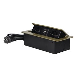GNIAZDA MEBLOWE WPUSZCZANE W BLAT Z PŁASKIM FREZOWANYM RANTEM, ŁADOWARKĄ USB I PRZEWODEM 1,5M, 2X2P+Z (SCHUKO), 2XUSB, KOLOR MOS GNIAZDA MEBLOWE WPUSZCZANE W BLAT Z PŁASKIM FREZOWANYM RANTEM, ŁADOWARKĄ USB I PRZEWODEM 1,5M, 2X2P+Z (SCHUKO), 2XUSB, KOLOR MOS