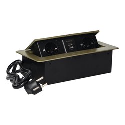 GNIAZDA MEBLOWE WPUSZCZANE W BLAT Z PŁASKIM FREZOWANYM RANTEM, ŁADOWARKĄ USB I PRZEWODEM 1,5M, 2X2P+Z (SCHUKO), 2XUSB, KOLOR MOS GNIAZDA MEBLOWE WPUSZCZANE W BLAT Z PŁASKIM FREZOWANYM RANTEM, ŁADOWARKĄ USB I PRZEWODEM 1,5M, 2X2P+Z (SCHUKO), 2XUSB, KOLOR MOS