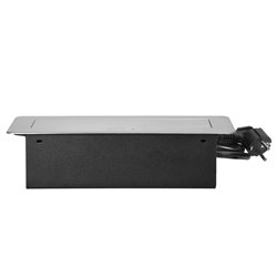 GNIAZDA MEBLOWE WPUSZCZANE W BLAT Z PŁASKIM FREZOWANYM RANTEM, ŁADOWARKĄ USB I PRZEWODEM 1,5M, 2X2P+Z (SCHUKO), 2XUSB, SREBRNE O GNIAZDA MEBLOWE WPUSZCZANE W BLAT Z PŁASKIM FREZOWANYM RANTEM, ŁADOWARKĄ USB I PRZEWODEM 1,5M, 2X2P+Z (SCHUKO), 2XUSB, SREBRNE O