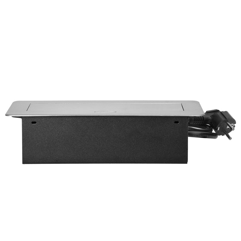 GNIAZDA MEBLOWE WPUSZCZANE W BLAT Z PŁASKIM FREZOWANYM RANTEM, ŁADOWARKĄ USB I PRZEWODEM 1,5M, 2X2P+Z (SCHUKO), 2XUSB, SREBRNE O GNIAZDA MEBLOWE WPUSZCZANE W BLAT Z PŁASKIM FREZOWANYM RANTEM, ŁADOWARKĄ USB I PRZEWODEM 1,5M, 2X2P+Z (SCHUKO), 2XUSB, SREBRNE O