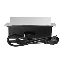 GNIAZDA MEBLOWE WPUSZCZANE W BLAT Z PŁASKIM FREZOWANYM RANTEM, ŁADOWARKĄ USB I PRZEWODEM 1,5M, 2X2P+Z (SCHUKO), 2XUSB, SREBRNE O GNIAZDA MEBLOWE WPUSZCZANE W BLAT Z PŁASKIM FREZOWANYM RANTEM, ŁADOWARKĄ USB I PRZEWODEM 1,5M, 2X2P+Z (SCHUKO), 2XUSB, SREBRNE O