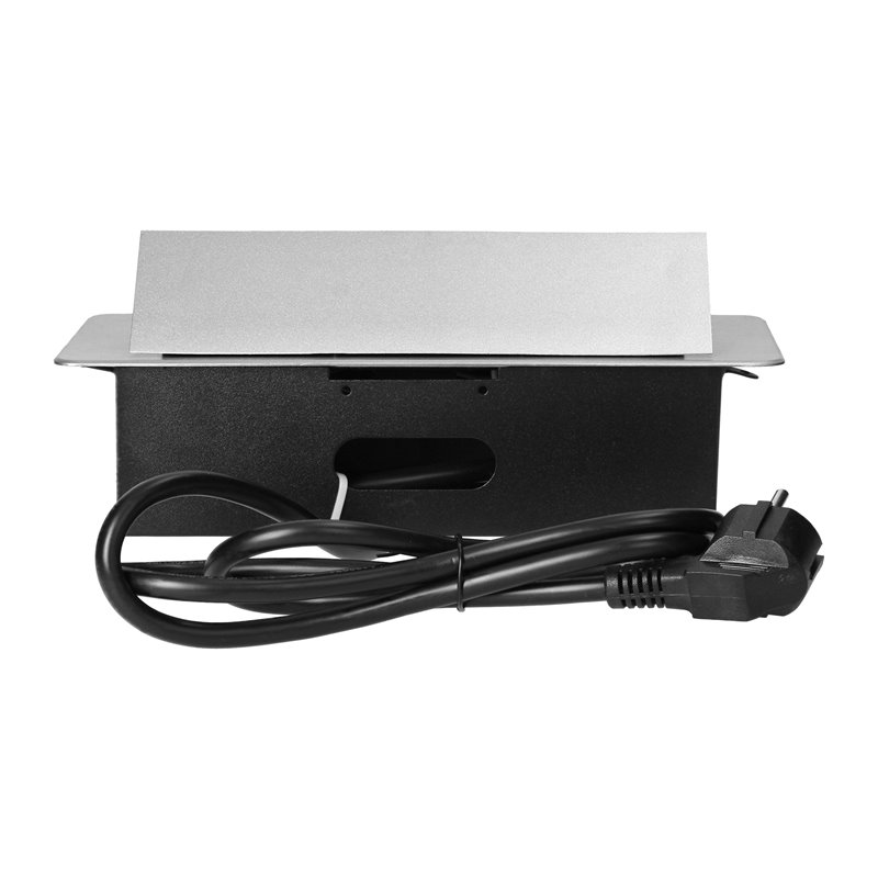 GNIAZDA MEBLOWE WPUSZCZANE W BLAT Z PŁASKIM FREZOWANYM RANTEM, ŁADOWARKĄ USB I PRZEWODEM 1,5M, 2X2P+Z (SCHUKO), 2XUSB, SREBRNE O GNIAZDA MEBLOWE WPUSZCZANE W BLAT Z PŁASKIM FREZOWANYM RANTEM, ŁADOWARKĄ USB I PRZEWODEM 1,5M, 2X2P+Z (SCHUKO), 2XUSB, SREBRNE O