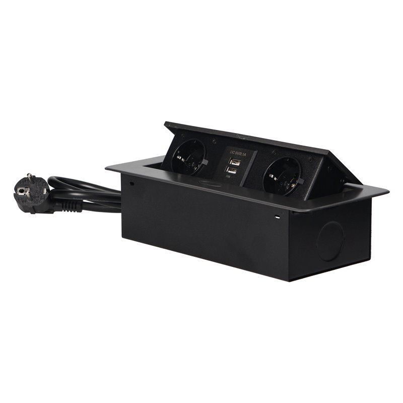 GNIAZDA MEBLOWE WPUSZCZANE W BLAT Z PŁASKIM FREZOWANYM RANTEM, ŁADOWARKĄ USB I PRZEWODEM 1,5M, 2X2P+Z (SCHUKO), 2XUSB, GRAFITOWE GNIAZDA MEBLOWE WPUSZCZANE W BLAT Z PŁASKIM FREZOWANYM RANTEM, ŁADOWARKĄ USB I PRZEWODEM 1,5M, 2X2P+Z (SCHUKO), 2XUSB, GRAFITOWE
