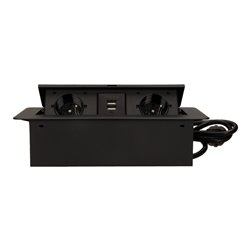 GNIAZDO MEBLOWE WPUSZCZANE W BLAT Z PŁASKIM FREZOWANYM RANTEM, ŁADOWARKĄ USB I PRZEWODEM 1,5M, 2X2P+Z, 2XUSB, CZARNE ORNO GNIAZDO MEBLOWE WPUSZCZANE W BLAT Z PŁASKIM FREZOWANYM RANTEM, ŁADOWARKĄ USB I PRZEWODEM 1,5M, 2X2P+Z, 2XUSB, CZARNE ORNO