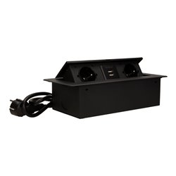 GNIAZDO MEBLOWE WPUSZCZANE W BLAT Z PŁASKIM FREZOWANYM RANTEM, ŁADOWARKĄ USB I PRZEWODEM 1,5M, 2X2P+Z, 2XUSB, CZARNE ORNO GNIAZDO MEBLOWE WPUSZCZANE W BLAT Z PŁASKIM FREZOWANYM RANTEM, ŁADOWARKĄ USB I PRZEWODEM 1,5M, 2X2P+Z, 2XUSB, CZARNE ORNO