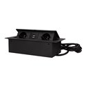 GNIAZDO MEBLOWE WPUSZCZANE W BLAT Z PŁASKIM FREZOWANYM RANTEM, ŁADOWARKĄ USB I PRZEWODEM 3M, 2X2P+Z, 2XUSB, CZARNE ORNO GNIAZDO MEBLOWE WPUSZCZANE W BLAT Z PŁASKIM FREZOWANYM RANTEM, ŁADOWARKĄ USB I PRZEWODEM 3M, 2X2P+Z, 2XUSB, CZARNE ORNO