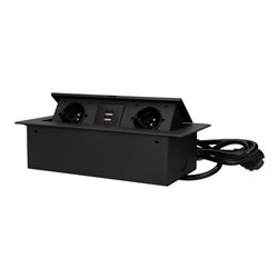 GNIAZDO MEBLOWE WPUSZCZANE W BLAT Z PŁASKIM FREZOWANYM RANTEM, ŁADOWARKĄ USB I PRZEWODEM 3M, 2X2P+Z, 2XUSB, CZARNE ORNO GNIAZDO MEBLOWE WPUSZCZANE W BLAT Z PŁASKIM FREZOWANYM RANTEM, ŁADOWARKĄ USB I PRZEWODEM 3M, 2X2P+Z, 2XUSB, CZARNE ORNO