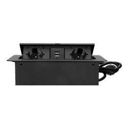 GNIAZDO MEBLOWE WPUSZCZANE W BLAT Z PŁASKIM FREZOWANYM RANTEM, ŁADOWARKĄ USB I PRZEWODEM 3M, 2X2P+Z, 2XUSB, CZARNE ORNO GNIAZDO MEBLOWE WPUSZCZANE W BLAT Z PŁASKIM FREZOWANYM RANTEM, ŁADOWARKĄ USB I PRZEWODEM 3M, 2X2P+Z, 2XUSB, CZARNE ORNO