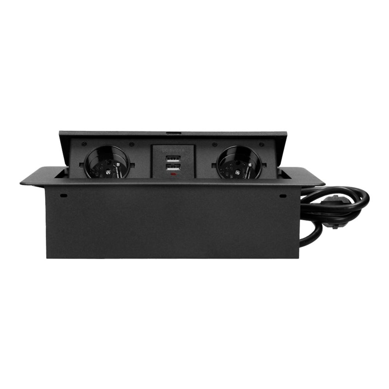 GNIAZDO MEBLOWE WPUSZCZANE W BLAT Z PŁASKIM FREZOWANYM RANTEM, ŁADOWARKĄ USB I PRZEWODEM 3M, 2X2P+Z, 2XUSB, CZARNE ORNO GNIAZDO MEBLOWE WPUSZCZANE W BLAT Z PŁASKIM FREZOWANYM RANTEM, ŁADOWARKĄ USB I PRZEWODEM 3M, 2X2P+Z, 2XUSB, CZARNE ORNO