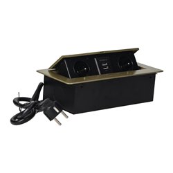 GNIAZDA MEBLOWE WPUSZCZANE W BLAT Z PŁASKIM FREZOWANYM RANTEM, ŁADOWARKĄ USB I PRZEWODEM 1,5M, 2X2P+Z, 2XUSB, KOLOR MOSIĄDZU ORN GNIAZDA MEBLOWE WPUSZCZANE W BLAT Z PŁASKIM FREZOWANYM RANTEM, ŁADOWARKĄ USB I PRZEWODEM 1,5M, 2X2P+Z, 2XUSB, KOLOR MOSIĄDZU ORN