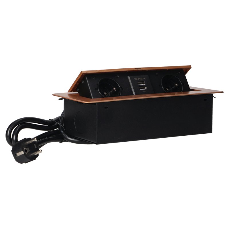 GNIAZDA MEBLOWE WPUSZCZANE W BLAT Z PŁASKIM FREZOWANYM RANTEM, ŁADOWARKĄ USB I PRZEWODEM 1,5M, 2X2P+Z, 2XUSB, ZŁOTE ORNO GNIAZDA MEBLOWE WPUSZCZANE W BLAT Z PŁASKIM FREZOWANYM RANTEM, ŁADOWARKĄ USB I PRZEWODEM 1,5M, 2X2P+Z, 2XUSB, ZŁOTE ORNO