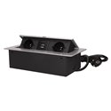 GNIAZDO MEBLOWE WPUSZCZANE W BLAT Z PŁASKIM FREZOWANYM RANTEM, ŁADOWARKĄ USB I PRZEWODEM 1,5M, 2X2P+Z, 2XUSB, SREBRNE ORNO GNIAZDO MEBLOWE WPUSZCZANE W BLAT Z PŁASKIM FREZOWANYM RANTEM, ŁADOWARKĄ USB I PRZEWODEM 1,5M, 2X2P+Z, 2XUSB, SREBRNE ORNO
