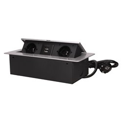 GNIAZDO MEBLOWE WPUSZCZANE W BLAT Z PŁASKIM FREZOWANYM RANTEM, ŁADOWARKĄ USB I PRZEWODEM 1,5M, 2X2P+Z, 2XUSB, SREBRNE ORNO GNIAZDO MEBLOWE WPUSZCZANE W BLAT Z PŁASKIM FREZOWANYM RANTEM, ŁADOWARKĄ USB I PRZEWODEM 1,5M, 2X2P+Z, 2XUSB, SREBRNE ORNO