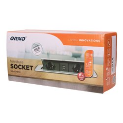 GNIAZDO MEBLOWE WPUSZCZANE W BLAT Z PŁASKIM FREZOWANYM RANTEM, ŁADOWARKĄ USB I PRZEWODEM 1,5M, 2X2P+Z, 2XUSB, SREBRNE ORNO GNIAZDO MEBLOWE WPUSZCZANE W BLAT Z PŁASKIM FREZOWANYM RANTEM, ŁADOWARKĄ USB I PRZEWODEM 1,5M, 2X2P+Z, 2XUSB, SREBRNE ORNO