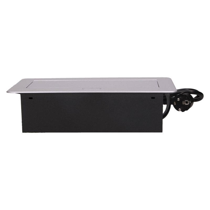 GNIAZDO MEBLOWE WPUSZCZANE W BLAT Z PŁASKIM FREZOWANYM RANTEM, ŁADOWARKĄ USB I PRZEWODEM 1,5M, 2X2P+Z, 2XUSB, SREBRNE ORNO GNIAZDO MEBLOWE WPUSZCZANE W BLAT Z PŁASKIM FREZOWANYM RANTEM, ŁADOWARKĄ USB I PRZEWODEM 1,5M, 2X2P+Z, 2XUSB, SREBRNE ORNO