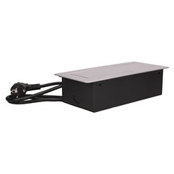 GNIAZDO MEBLOWE WPUSZCZANE W BLAT Z PŁASKIM FREZOWANYM RANTEM, ŁADOWARKĄ USB I PRZEWODEM 1,5M, 2X2P+Z, 2XUSB, SREBRNE ORNO GNIAZDO MEBLOWE WPUSZCZANE W BLAT Z PŁASKIM FREZOWANYM RANTEM, ŁADOWARKĄ USB I PRZEWODEM 1,5M, 2X2P+Z, 2XUSB, SREBRNE ORNO