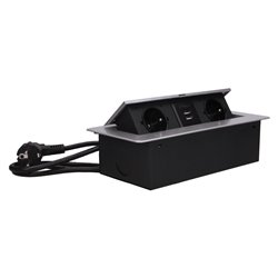 GNIAZDO MEBLOWE WPUSZCZANE W BLAT Z PŁASKIM FREZOWANYM RANTEM, ŁADOWARKĄ USB I PRZEWODEM 1,5M, 2X2P+Z, 2XUSB, SREBRNE ORNO GNIAZDO MEBLOWE WPUSZCZANE W BLAT Z PŁASKIM FREZOWANYM RANTEM, ŁADOWARKĄ USB I PRZEWODEM 1,5M, 2X2P+Z, 2XUSB, SREBRNE ORNO
