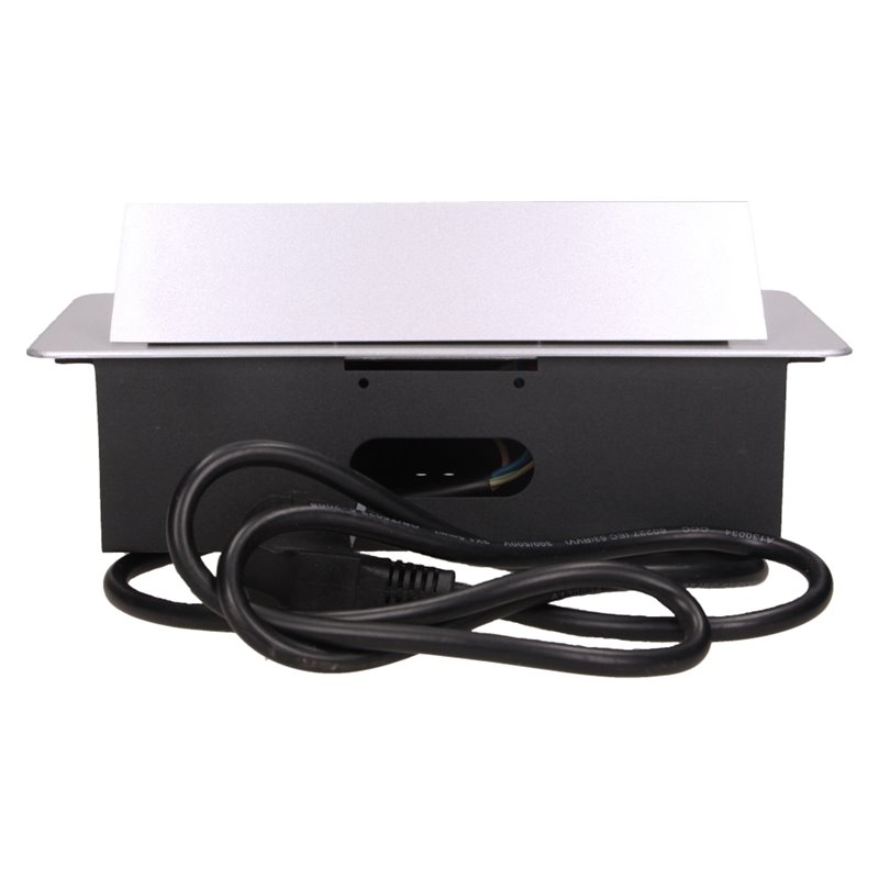 GNIAZDO MEBLOWE WPUSZCZANE W BLAT Z PŁASKIM FREZOWANYM RANTEM, ŁADOWARKĄ USB I PRZEWODEM 1,5M, 2X2P+Z, 2XUSB, SREBRNE ORNO GNIAZDO MEBLOWE WPUSZCZANE W BLAT Z PŁASKIM FREZOWANYM RANTEM, ŁADOWARKĄ USB I PRZEWODEM 1,5M, 2X2P+Z, 2XUSB, SREBRNE ORNO