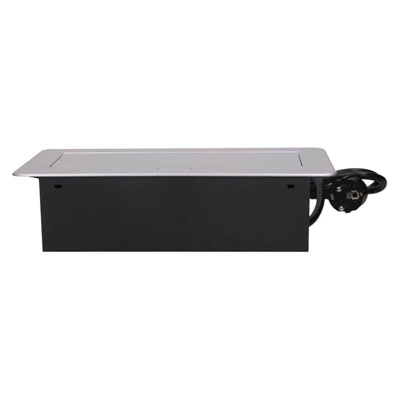 GNIAZDO MEBLOWE WPUSZCZANE W BLAT Z PŁASKIM FREZOWANYM RANTEM, ŁADOWARKĄ USB I PRZEWODEM 3M, 2X2P+Z, 2XUSB, SREBRNE ORNO GNIAZDO MEBLOWE WPUSZCZANE W BLAT Z PŁASKIM FREZOWANYM RANTEM, ŁADOWARKĄ USB I PRZEWODEM 3M, 2X2P+Z, 2XUSB, SREBRNE ORNO
