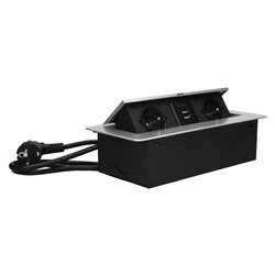 GNIAZDO MEBLOWE WPUSZCZANE W BLAT Z PŁASKIM FREZOWANYM RANTEM, ŁADOWARKĄ USB I PRZEWODEM 3M, 2X2P+Z, 2XUSB, SREBRNE ORNO GNIAZDO MEBLOWE WPUSZCZANE W BLAT Z PŁASKIM FREZOWANYM RANTEM, ŁADOWARKĄ USB I PRZEWODEM 3M, 2X2P+Z, 2XUSB, SREBRNE ORNO