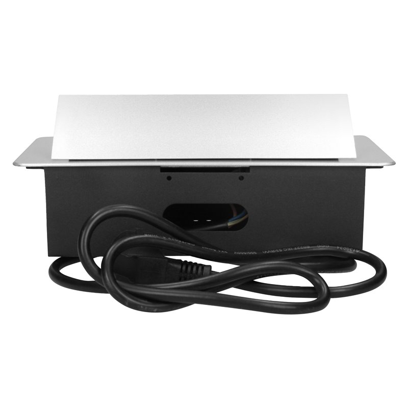 GNIAZDO MEBLOWE WPUSZCZANE W BLAT Z PŁASKIM FREZOWANYM RANTEM, ŁADOWARKĄ USB I PRZEWODEM 3M, 2X2P+Z, 2XUSB, SREBRNE ORNO GNIAZDO MEBLOWE WPUSZCZANE W BLAT Z PŁASKIM FREZOWANYM RANTEM, ŁADOWARKĄ USB I PRZEWODEM 3M, 2X2P+Z, 2XUSB, SREBRNE ORNO