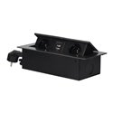 GNIAZDA MEBLOWE WPUSZCZANE W BLAT Z PŁASKIM FREZOWANYM RANTEM, ŁADOWARKĄ USB I PRZEWODEM 1,5M, 2X2P+Z, 2XUSB, GRAFITOWE ORNO