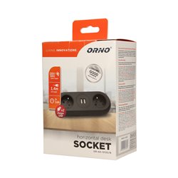 GNIAZDO MEBLOWE Z UCHWYTEM MONTAŻOWYM, ŁADOWARKĄ USB, 2 GNIAZDA 2P+Z, 2XUSB, PRZEWÓD 3X1,5MM2 - 1,4M, CZARNE ORNO