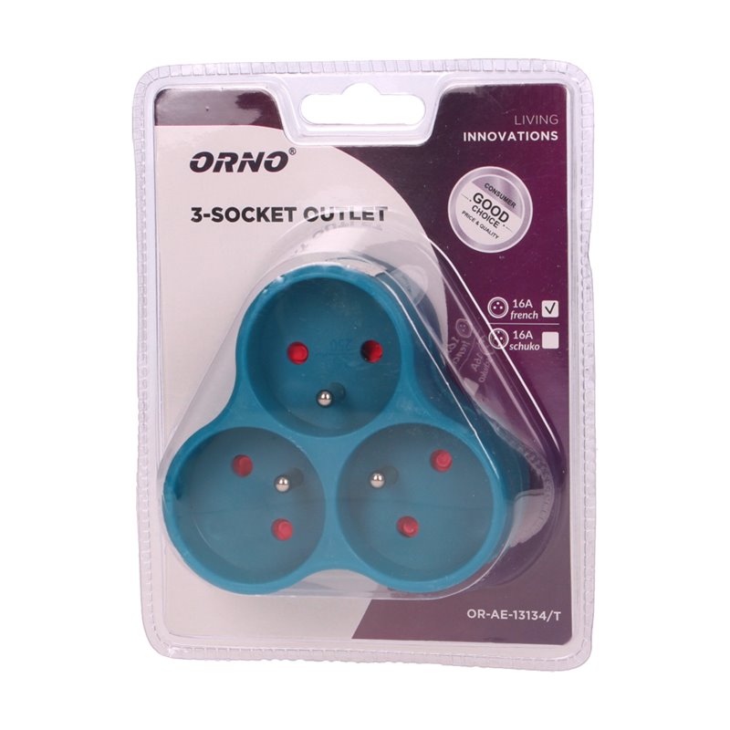 ROZGAŁĘŹNIK 3X2P+Z, TURKUSOWY ORNO ROZGAŁĘŹNIK 3X2P+Z, TURKUSOWY ORNO