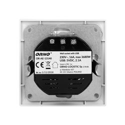 GNIAZDO POJEDYNCZE 2P+Z, USBX2 ORNO GNIAZDO POJEDYNCZE 2P+Z, USBX2 ORNO