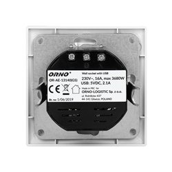 GNIAZDO POJEDYNCZE 2P+Z, USBX2, SCHUKO ORNO GNIAZDO POJEDYNCZE 2P+Z, USBX2, SCHUKO ORNO
