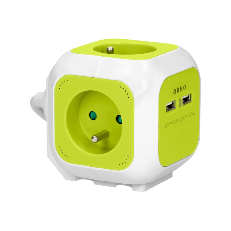 PRZEDŁUŻACZ 4-KROTNY Z ŁADOWARKĄ 2XUSB 1,4M LIMONKOWY ORNO PRZEDŁUŻACZ 4-KROTNY Z ŁADOWARKĄ 2XUSB 1,4M LIMONKOWY ORNO