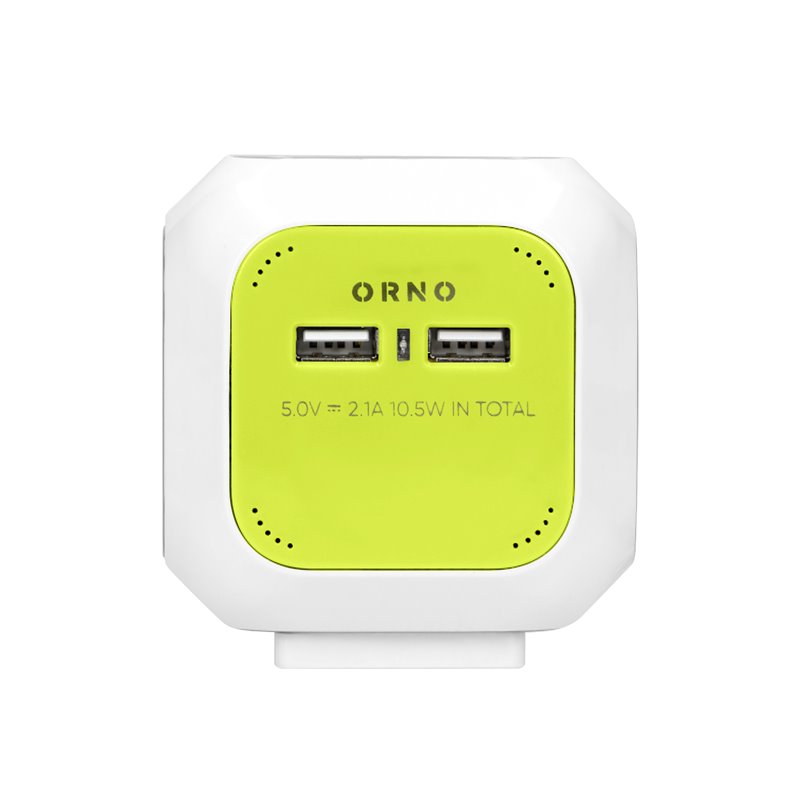 PRZEDŁUŻACZ 4-KROTNY Z ŁADOWARKĄ 2XUSB 1,4M LIMONKOWY ORNO PRZEDŁUŻACZ 4-KROTNY Z ŁADOWARKĄ 2XUSB 1,4M LIMONKOWY ORNO