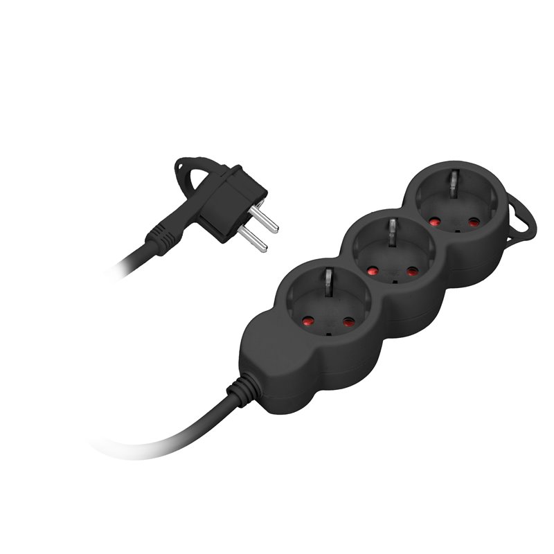 PRZEDŁUŻACZ 3-KROTNY 2P+Z (SCHUKO), 3M H05VV-F 3X1,0MM2, IMAX10A, PŁASKA WTYCZKA, CZARNY ORNO PRZEDŁUŻACZ 3-KROTNY 2P+Z (SCHUKO), 3M H05VV-F 3X1,0MM2, IMAX10A, PŁASKA WTYCZKA, CZARNY ORNO