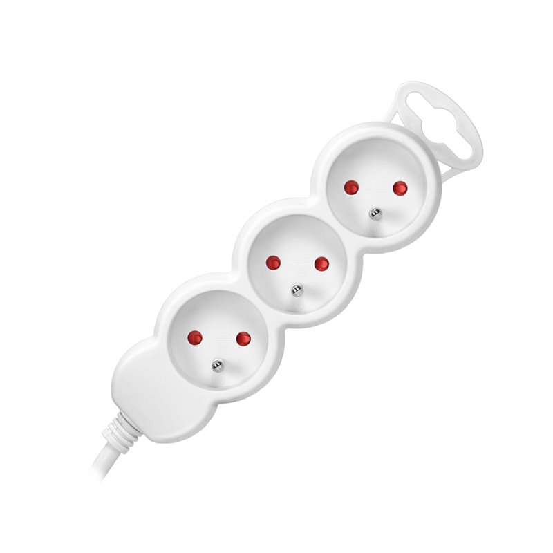 PRZEDŁUŻACZ 3-KROTNY 2P+Z, 3M H05VV-F 3X1,0MM2, IMAX10A, BIAŁY ORNO PRZEDŁUŻACZ 3-KROTNY 2P+Z, 3M H05VV-F 3X1,0MM2, IMAX10A, BIAŁY ORNO