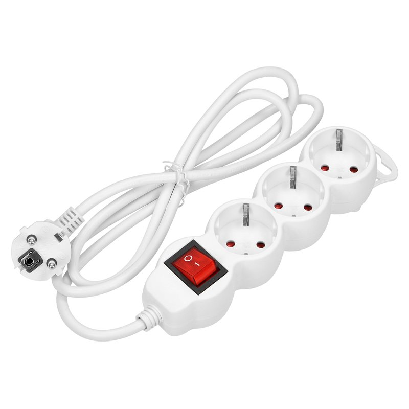 PRZEDŁUŻACZ 3-KROTNY 2P+Z (SCHUKO), Z WYŁĄCZNIKIEM, 5M H05VV-F 3X1,0MM2, IMAX10A, BIAŁY ORNO