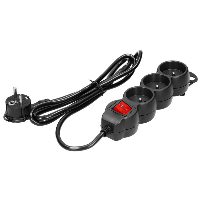 PRZEDŁUŻACZ 3-KROTNY 2P+Z Z WYŁĄCZNIKIEM, 1,5M H05VV-F 3X1,0MM2, IMAX10A, PŁASKA WTYCZKA, CZARNY ORNO PRZEDŁUŻACZ 3-KROTNY 2P+Z Z WYŁĄCZNIKIEM, 1,5M H05VV-F 3X1,0MM2, IMAX10A, PŁASKA WTYCZKA, CZARNY ORNO