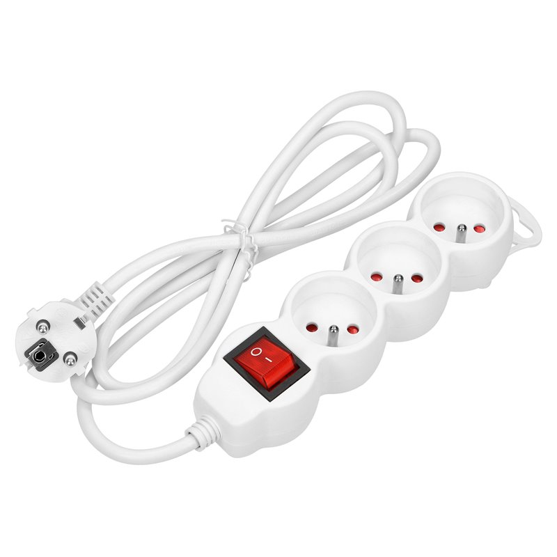 PRZEDŁUŻACZ 3-KROTNY 2P+Z Z WYŁĄCZNIKIEM, 1,5M H05VV-F 3X1,0MM2, IMAX10A, BIAŁY ORNO PRZEDŁUŻACZ 3-KROTNY 2P+Z Z WYŁĄCZNIKIEM, 1,5M H05VV-F 3X1,0MM2, IMAX10A, BIAŁY ORNO