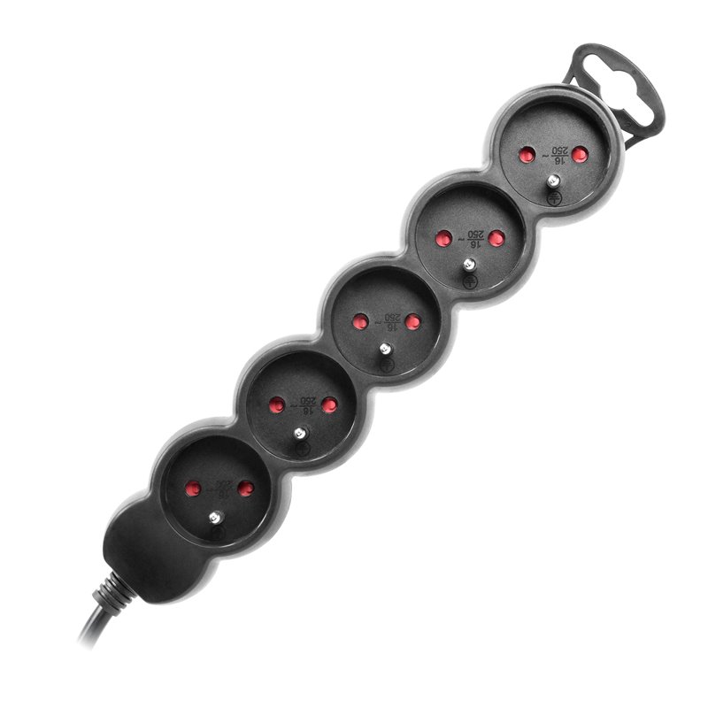 PRZEDŁUŻACZ 5-KROTNY 2P+Z, 3M H05VV-F 3X1,0MM2, IMAX10A, PŁASKA WTYCZKA, CZARNY ORNO PRZEDŁUŻACZ 5-KROTNY 2P+Z, 3M H05VV-F 3X1,0MM2, IMAX10A, PŁASKA WTYCZKA, CZARNY ORNO