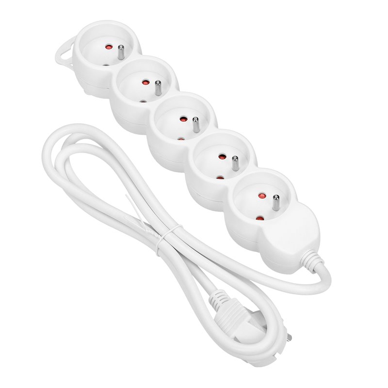 PRZEDŁUŻACZ 5-KROTNY 2P+Z, 3M H05VV-F 3X1,0MM2, IMAX10A, BIAŁY ORNO PRZEDŁUŻACZ 5-KROTNY 2P+Z, 3M H05VV-F 3X1,0MM2, IMAX10A, BIAŁY ORNO