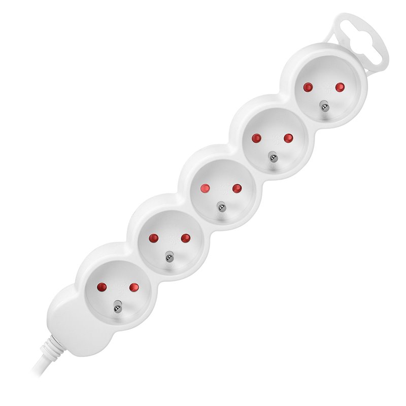 PRZEDŁUŻACZ 5-KROTNY 2P+Z, 3M H05VV-F 3X1,0MM2, IMAX10A, BIAŁY ORNO PRZEDŁUŻACZ 5-KROTNY 2P+Z, 3M H05VV-F 3X1,0MM2, IMAX10A, BIAŁY ORNO