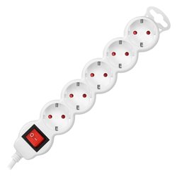 PRZEDŁUŻACZ 5-KROTNY 2P+Z (SCHUKO), Z WYŁĄCZNIKIEM, 3M H05VV-F 3X1,0MM2, IMAX10A, BIAŁY ORNO PRZEDŁUŻACZ 5-KROTNY 2P+Z (SCHUKO), Z WYŁĄCZNIKIEM, 3M H05VV-F 3X1,0MM2, IMAX10A, BIAŁY ORNO