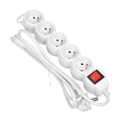 PRZEDŁUŻACZ 5-KROTNY 2P+Z, Z WYŁĄCZNIKIEM, 3M H05VV-F 3X1,0MM2, IMAX10A, BIAŁY ORNO PRZEDŁUŻACZ 5-KROTNY 2P+Z, Z WYŁĄCZNIKIEM, 3M H05VV-F 3X1,0MM2, IMAX10A, BIAŁY ORNO